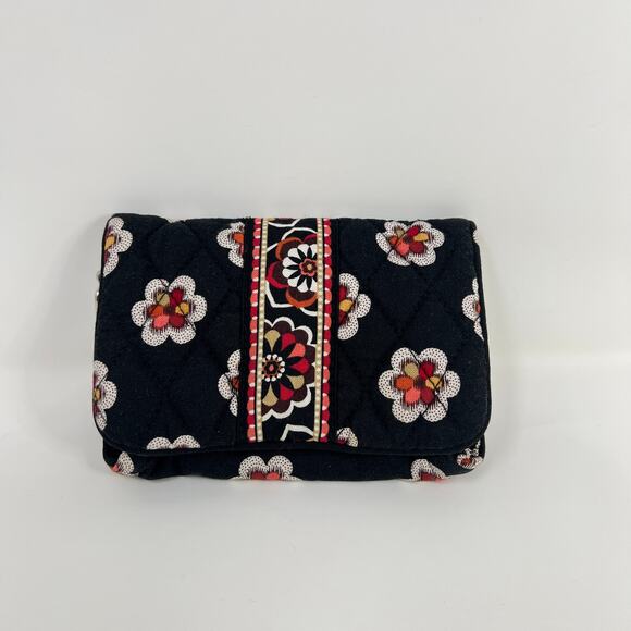 Vera Bradley Pirouette Quilted Bi-Fold Wallet ID Card Coin Purse Black Floral - Picture 1 of 14